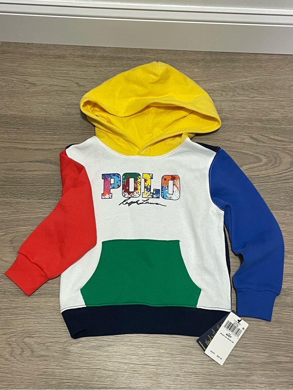 Polo by Ralph Lauren Colorblock Hooded Sweatshirt - 4T - Yellow/Red/Blue/Green